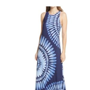 Blue Patterned Sleeveless Maxi Dress